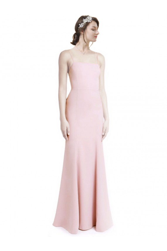 Stretch Crepe Spaghetti Straps Sleeveless Open Back Pink Long Prom Dress / Bridesmaid Dress Essex
