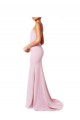 Stretch Crepe Spaghetti Straps Sleeveless Open Back Pink Long Prom Dress / Bridesmaid Dress Essex