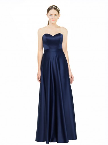 Stretch Satin Sweetheart Sleeveless Low Back Long Black Tie Evening Gown / Bridesmaid Dress Essex