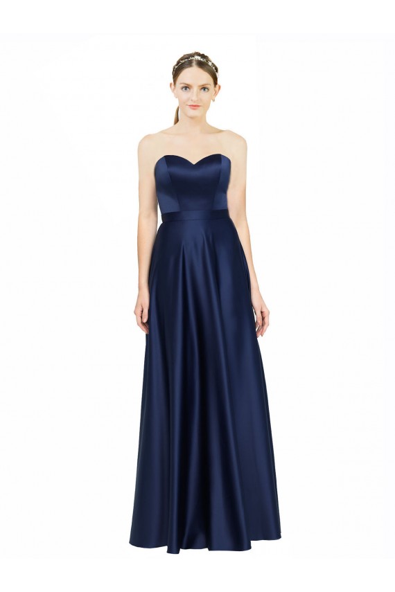 Stretch Satin Sweetheart Sleeveless Low Back Long Black Tie Evening Gown / Bridesmaid Dress Essex