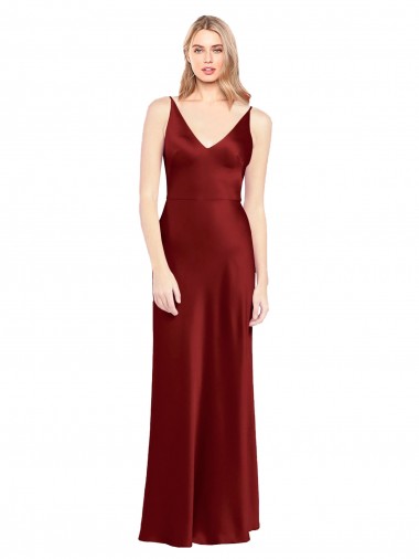 Stretch Satin Spaghetti Straps Sleeveless V-Back Long Formal Evening Gown / Prom Dress / Bridesmaid Dress Essex