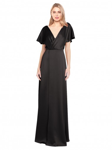Stretch Satin V-Neck Cap Sleeves Open Back Long Bridesmaid Dress / Evening Dress Essex