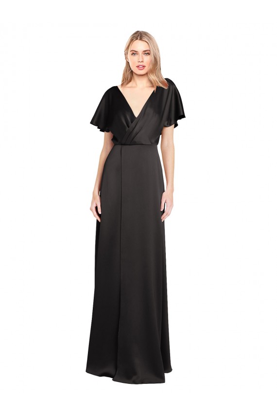 Stretch Satin V-Neck Cap Sleeves Open Back Long Bridesmaid Dress / Evening Dress Essex