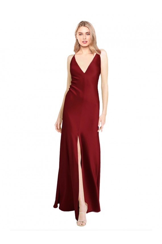 Stretch Satin V-Neck Sleeveless V-Back Long Black Tie Evening Gown / Prom Dress / Bridesmaid Dress Essex