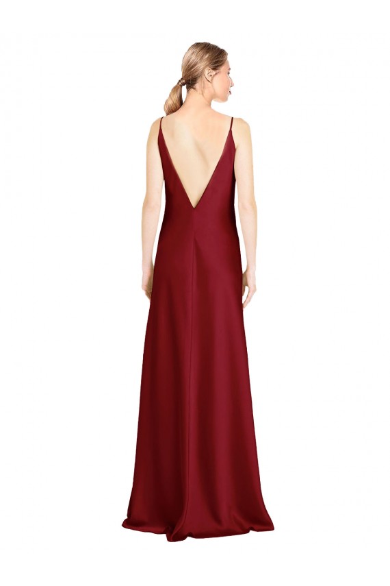 Stretch Satin V-Neck Sleeveless V-Back Long Black Tie Evening Gown / Prom Dress / Bridesmaid Dress Essex