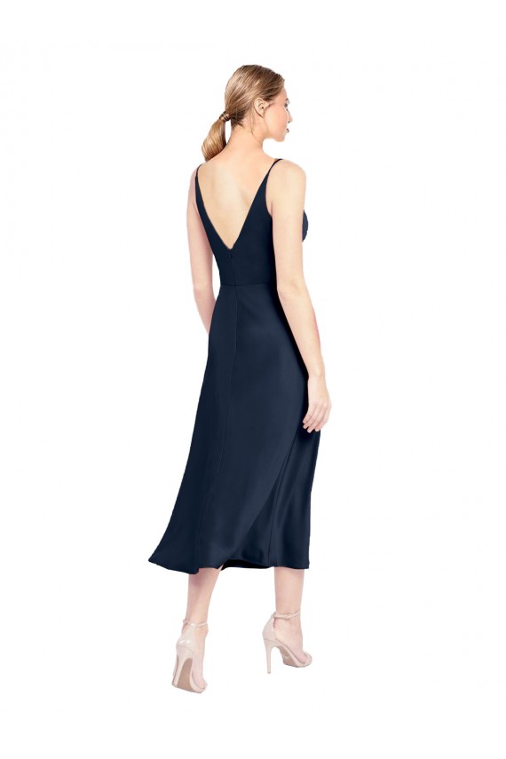 Stretch Satin V-Neck Sleeveless V-Back Midi Length Formal Evening Gown / Prom Dress / Bridesmaid Dress Essex