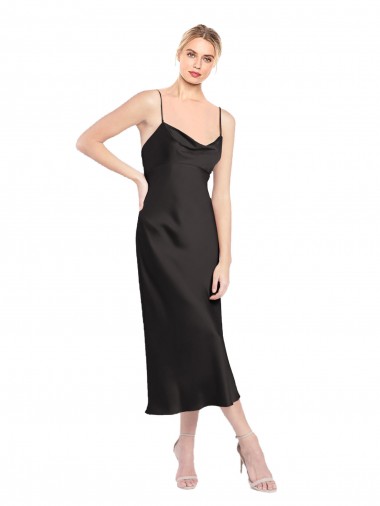 Stretch Satin Spaghetti Straps Sleeveless Low Back Midi Length Formal Evening Gown / Prom Dress / Bridesmaid Dress Essex