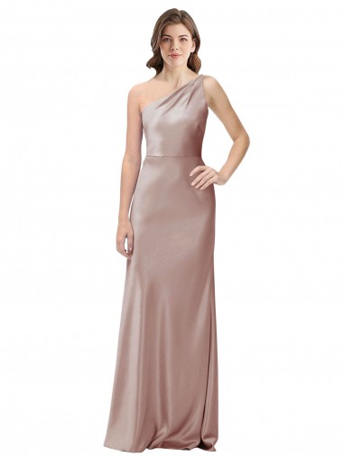 Stretch Satin One Shoulder Sleeveless Open Back Dusty Pink Long Formal Evening Gown / Prom Dress / Bridesmaid Dress Essex