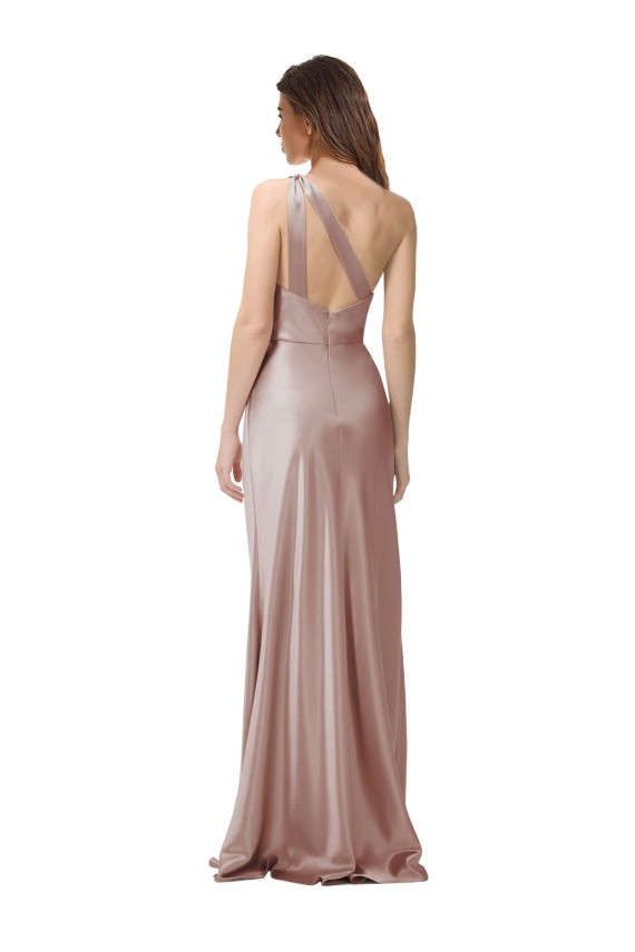 Stretch Satin One Shoulder Sleeveless Open Back Dusty Pink Long Formal Evening Gown / Prom Dress / Bridesmaid Dress Essex