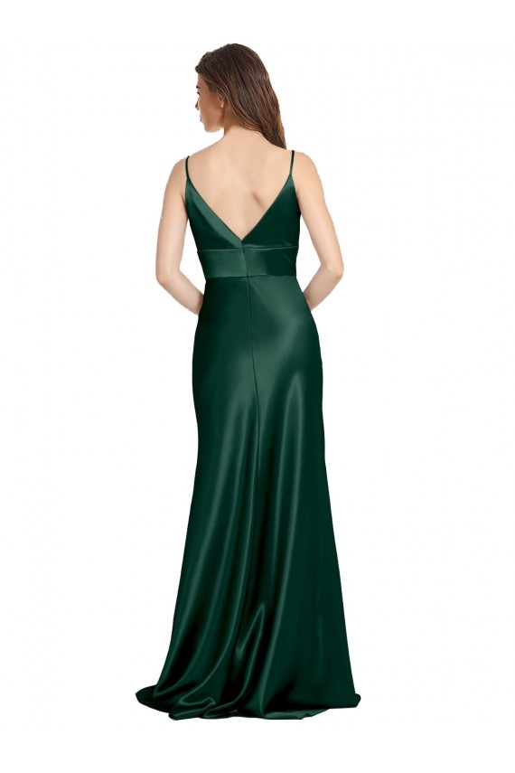 Stretch Satin Spaghetti Straps Sleeveless V-Back Hunter Long Formal Evening Gown / Prom Dress / Bridesmaid Dress Essex