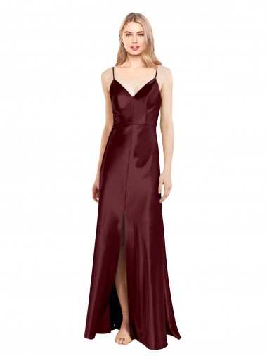 Stretch Satin Spaghetti Straps Sleeveless Long Bridesmaid Dress / Evening Dress Essex