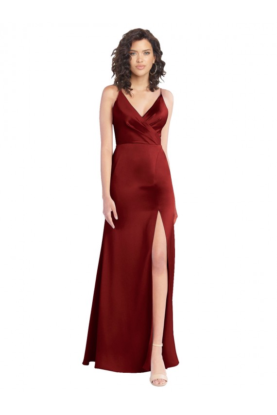 Stretch Satin V-Neck Sleeveless V-Back Long Formal Dress / Bridesmaid Dress Essex