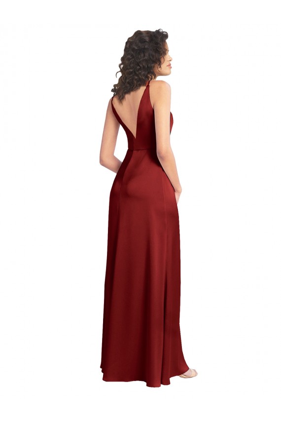 Stretch Satin V-Neck Sleeveless V-Back Long Formal Dress / Bridesmaid Dress Essex