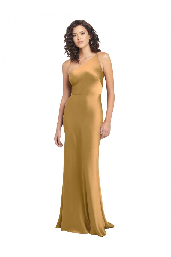 Stretch Satin One Shoulder Sleeveless Long Formal Evening Gown / Prom Dress / Bridesmaid Dress Essex