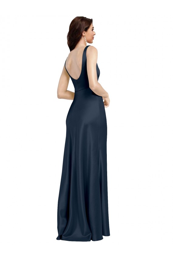 Stretch Satin Square Neck Sleeveless Low Back Long Formal Evening Gown / Prom Dress / Bridesmaid Dress Essex