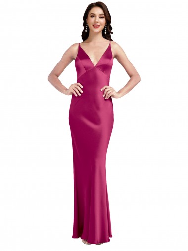 Stretch Satin Spaghetti Straps Sleeveless Low Back Long Formal Evening Gown / Prom Dress / Bridesmaid Dress Essex
