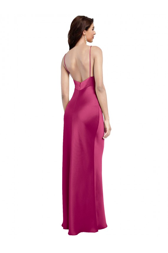 Stretch Satin Spaghetti Straps Sleeveless Low Back Long Formal Evening Gown / Prom Dress / Bridesmaid Dress Essex