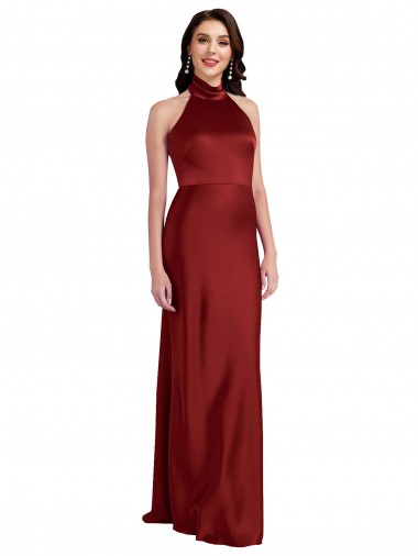 Stretch Satin Halter Neck Sleeveless Open Back Long Black Tie Evening Gown / Prom Dress / Bridesmaid Dress Essex
