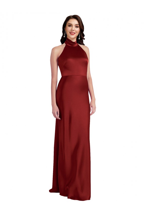 Stretch Satin Halter Neck Sleeveless Open Back Long Black Tie Evening Gown / Prom Dress / Bridesmaid Dress Essex