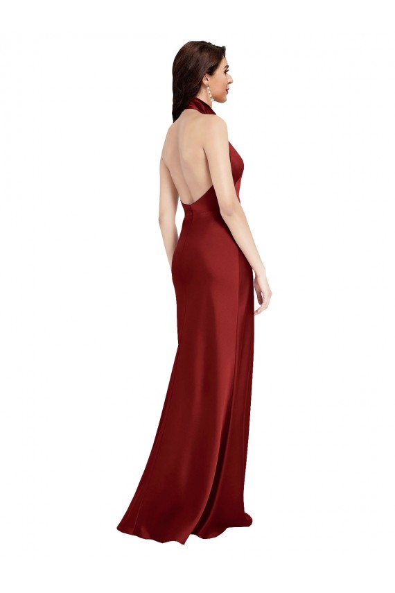 Stretch Satin Halter Neck Sleeveless Open Back Long Black Tie Evening Gown / Prom Dress / Bridesmaid Dress Essex