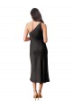 Stretch Satin One Shoulder Sleeveless Black Midi Length Black Tie Evening Dress / Prom Dress / Bridesmaid Dress Essex
