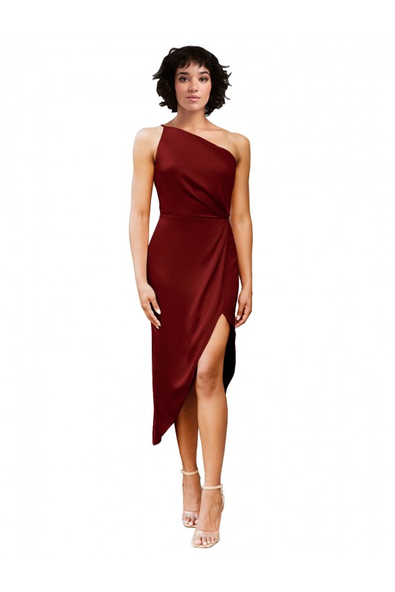 Stretch Satin One Shoulder Sleeveless Midi Length Black Tie Evening Gown / Prom Dress / Bridesmaid Dress Essex
