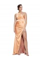 Stretch Satin One Shoulder Sleeveless Open Back Light Copper Long Formal Evening Gown / Prom Dress / Bridesmaid Dress Essex