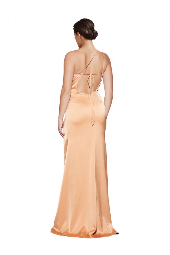 Stretch Satin One Shoulder Sleeveless Open Back Light Copper Long Formal Evening Gown / Prom Dress / Bridesmaid Dress Essex