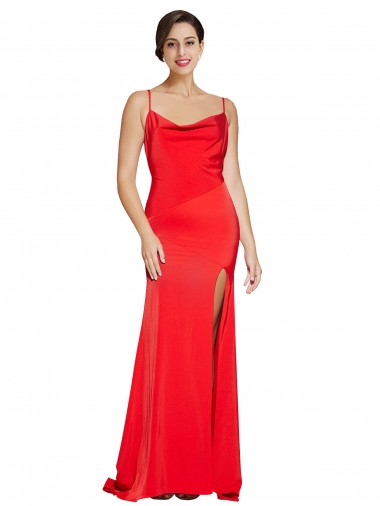 Stretch Satin Cowl Neck Sleeveless Low Back Red Long Formal Evening Gown / Prom Dress / Bridesmaid Dress Essex