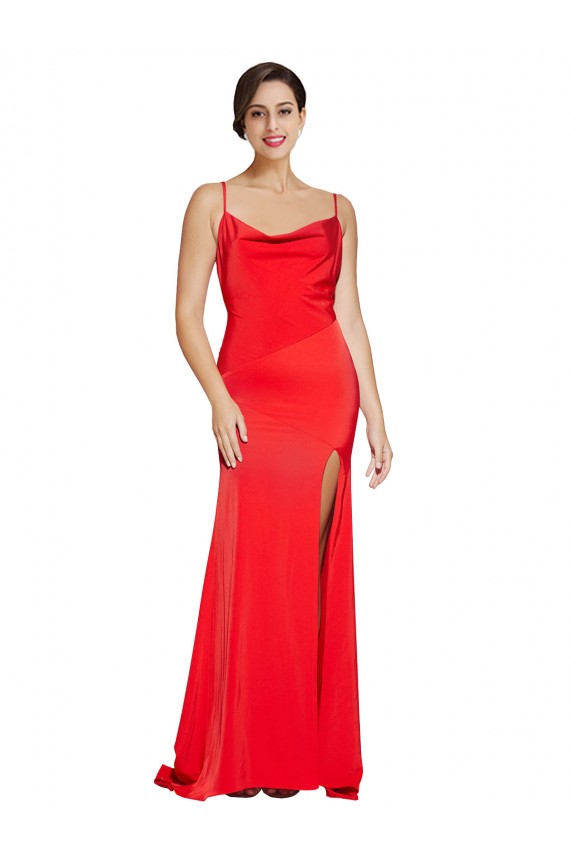 Stretch Satin Cowl Neck Sleeveless Low Back Red Long Formal Evening Gown / Prom Dress / Bridesmaid Dress Essex