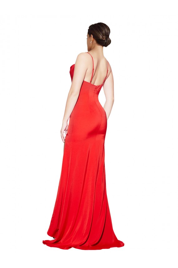 Stretch Satin Cowl Neck Sleeveless Low Back Red Long Formal Evening Gown / Prom Dress / Bridesmaid Dress Essex