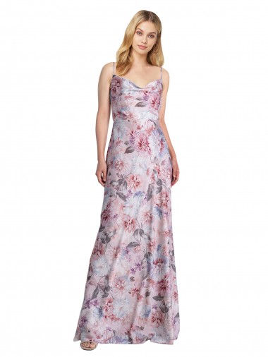 Stretch Satin & Floral Cowl Neck Sleeveless Long Formal Evening Gown / Bridesmaid Dress Essex
