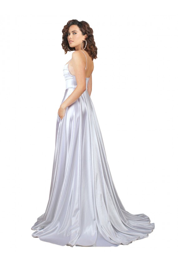 Stretch Satin Spaghetti Straps Sleeveless Long Beach Wedding Dress Essex