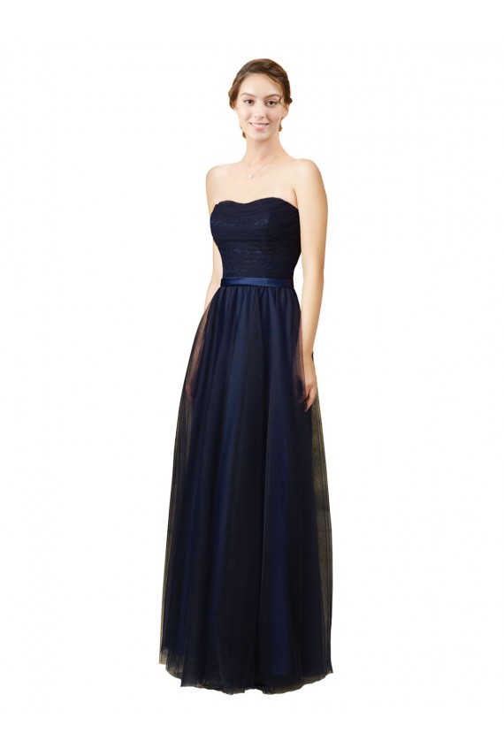 Tulle Sweetheart Sleeveless Dark Navy Long Bridesmaid Gown Essex