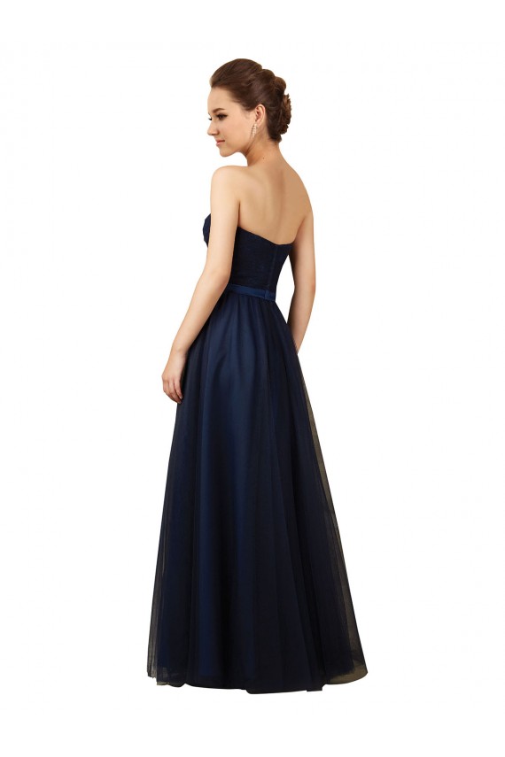 Tulle Sweetheart Sleeveless Dark Navy Long Bridesmaid Gown Essex