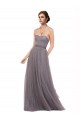 Tulle Spaghetti Straps Sleeveless V-Back Pewter Long Bridesmaid Dress Essex