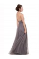 Tulle Spaghetti Straps Sleeveless V-Back Pewter Long Bridesmaid Dress Essex