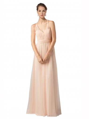 Tulle Sweetheart Sleeveless Nude Long Bridesmaid Dress / Evening Dress Essex
