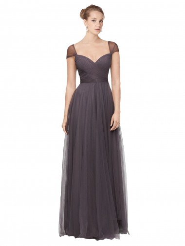 Tulle Sweetheart Cap Sleeves Pewter Long Bridesmaid Dress Essex