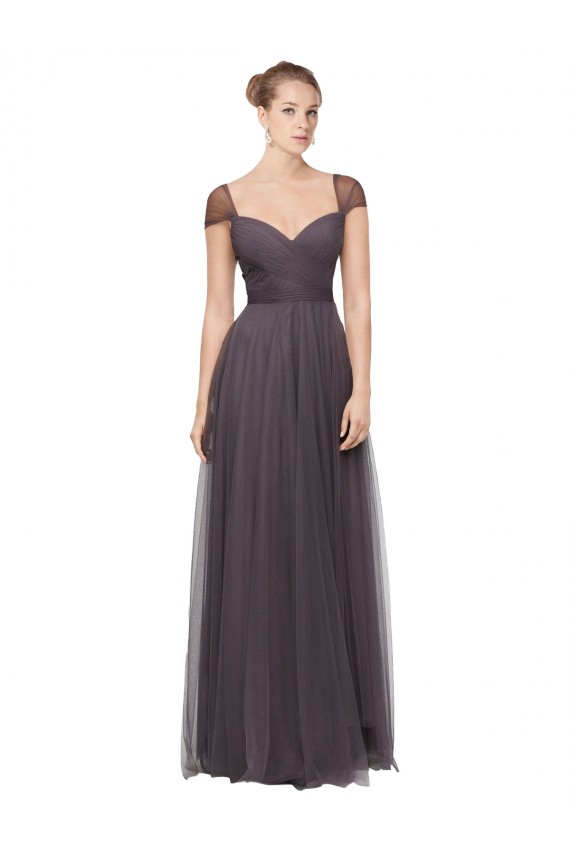 Tulle Sweetheart Cap Sleeves Pewter Long Bridesmaid Dress Essex