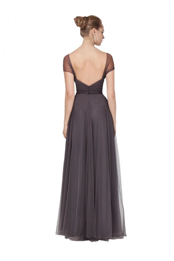 Tulle Sweetheart Cap Sleeves Pewter Long Bridesmaid Dress Essex