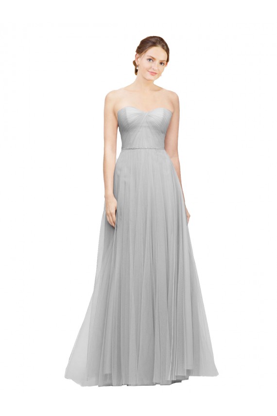 Tulle Sweetheart Sleeveless Silver Long Bridesmaid Dress Essex
