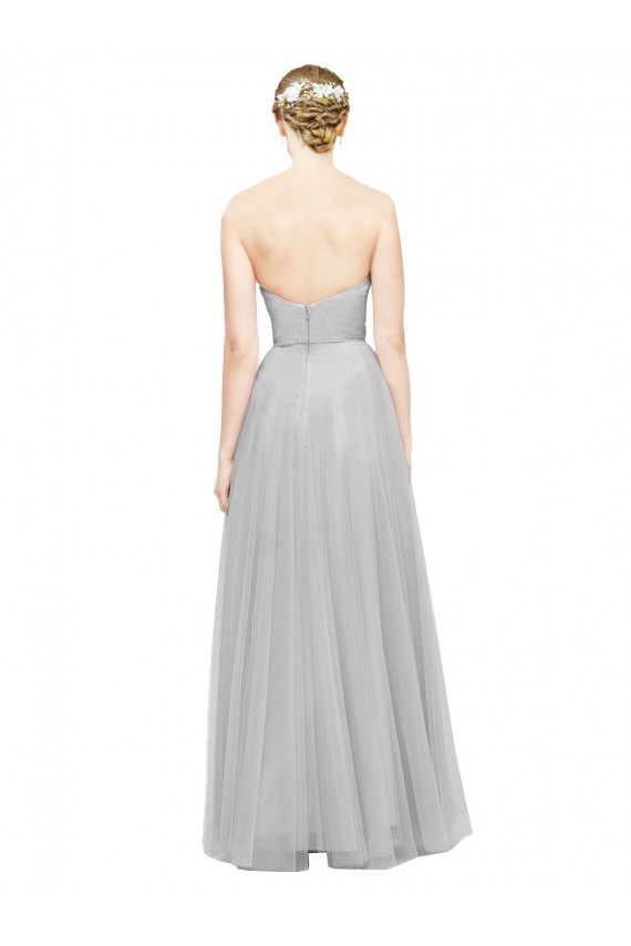 Tulle Sweetheart Sleeveless Silver Long Bridesmaid Dress Essex