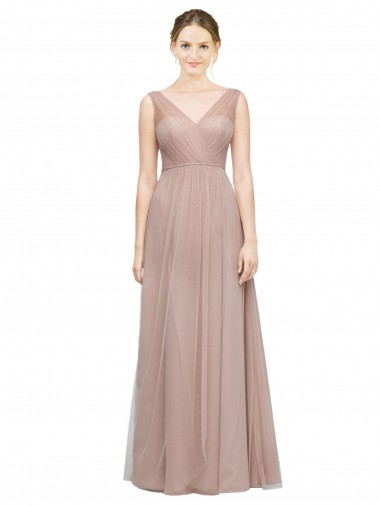 Tulle V-Neck Sleeveless Long Bridesmaid Dress Essex