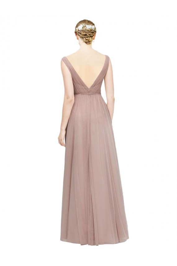 Tulle V-Neck Sleeveless Long Bridesmaid Dress Essex