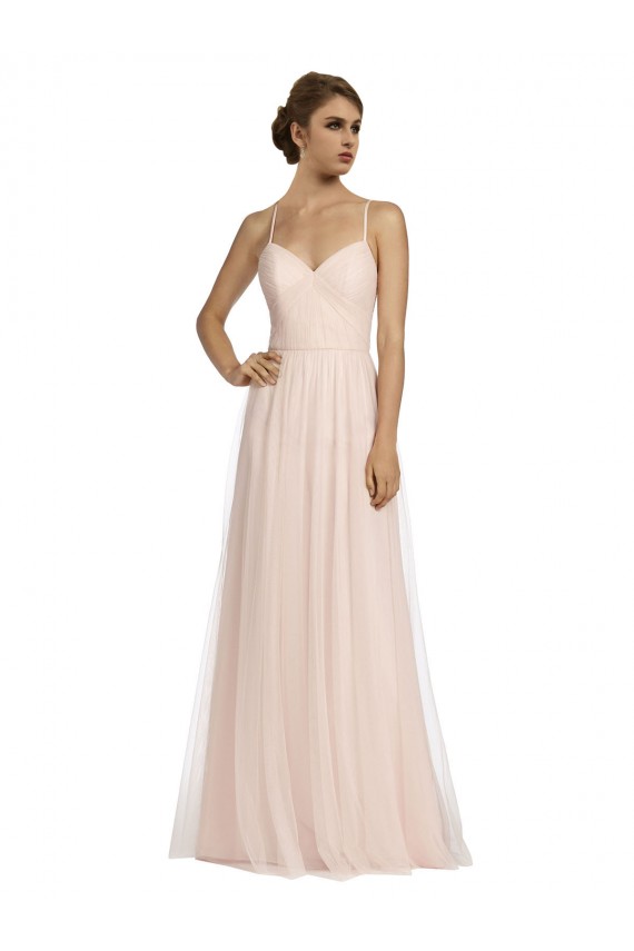 Tulle Spaghetti Straps Sleeveless Pink Long Bridesmaid Dress Essex