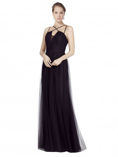 Tulle Spaghetti Straps Sleeveless Long Bridesmaid Gown Essex