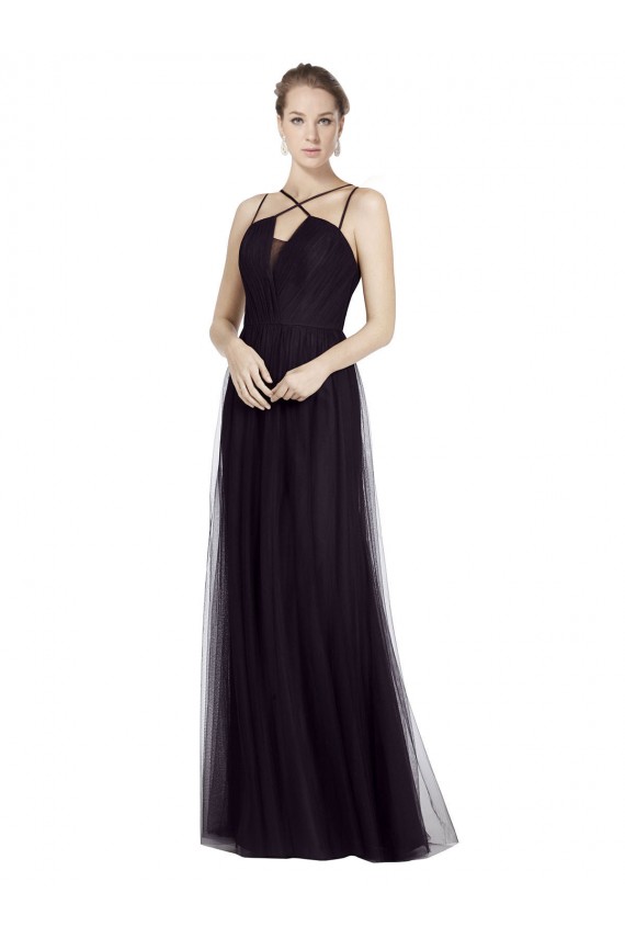 Tulle Spaghetti Straps Sleeveless Long Bridesmaid Gown Essex