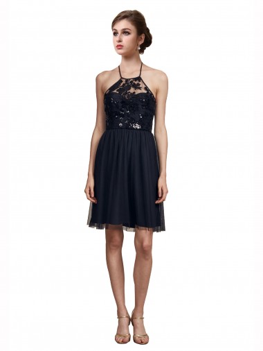 Tulle Halter Neck Sleeveless Knee Length Bridesmaid Gown Essex