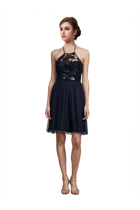 Tulle Halter Neck Sleeveless Knee Length Bridesmaid Gown Essex